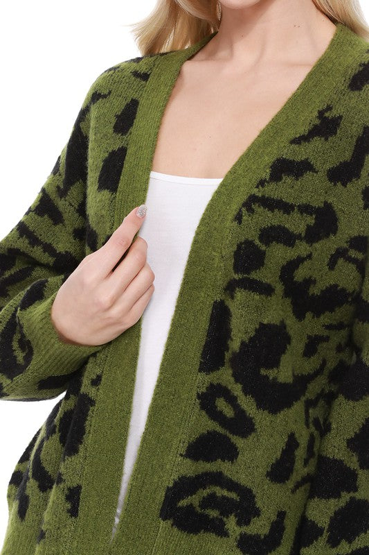 Mak Leopard Jacquard Open Front Shrug Cardigan