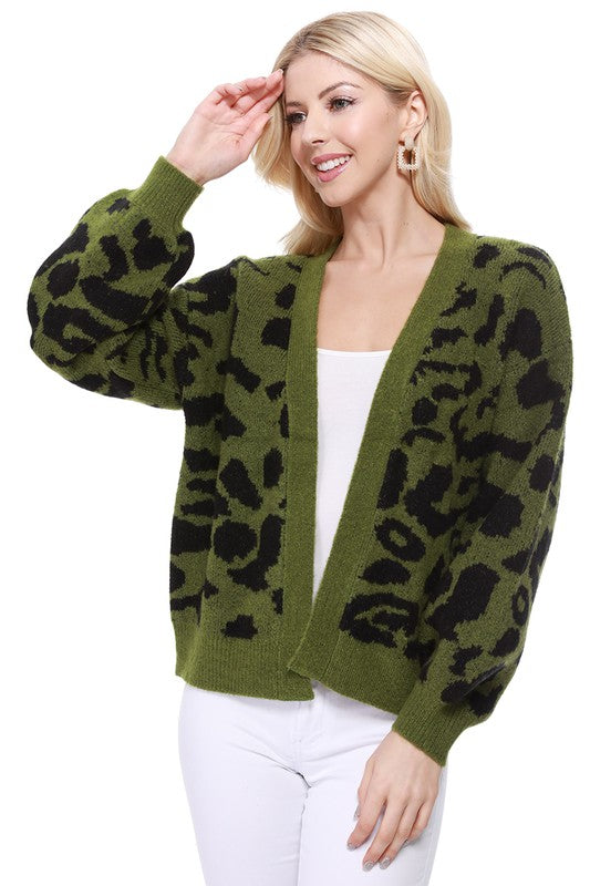 Mak Leopard Jacquard Open Front Shrug Cardigan