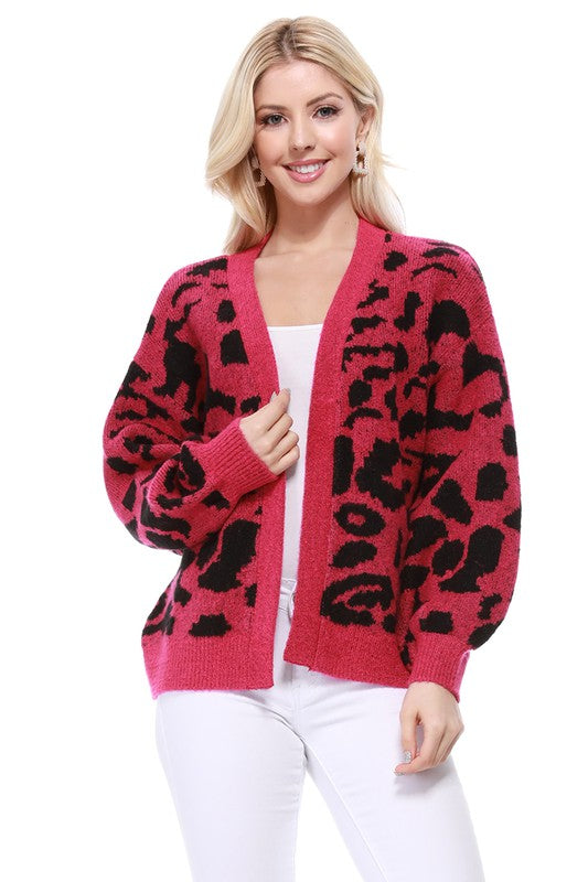 Mak Leopard Jacquard Open Front Shrug Cardigan