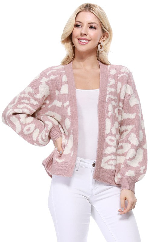 Mak Leopard Jacquard Open Front Shrug Cardigan