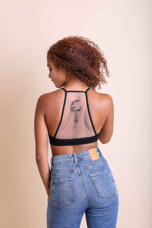 Crescent Moon Dream Catcher Tattoo Mesh Bralette - Boho Soho