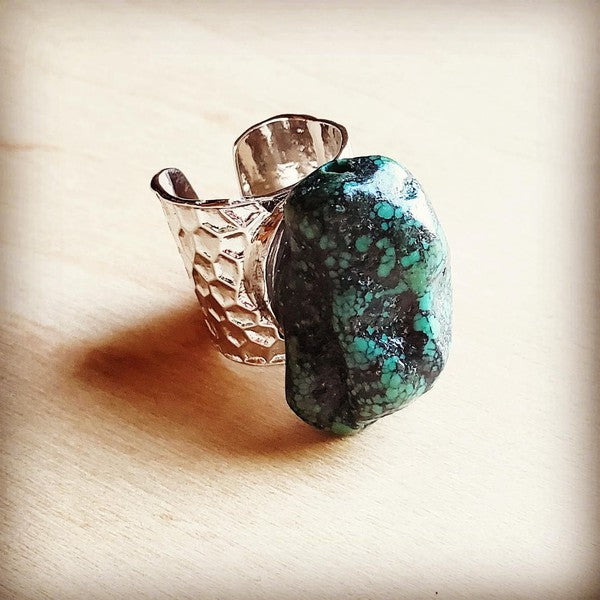 Natural Turquoise Chunk on Cuff Ring - Boho Soho