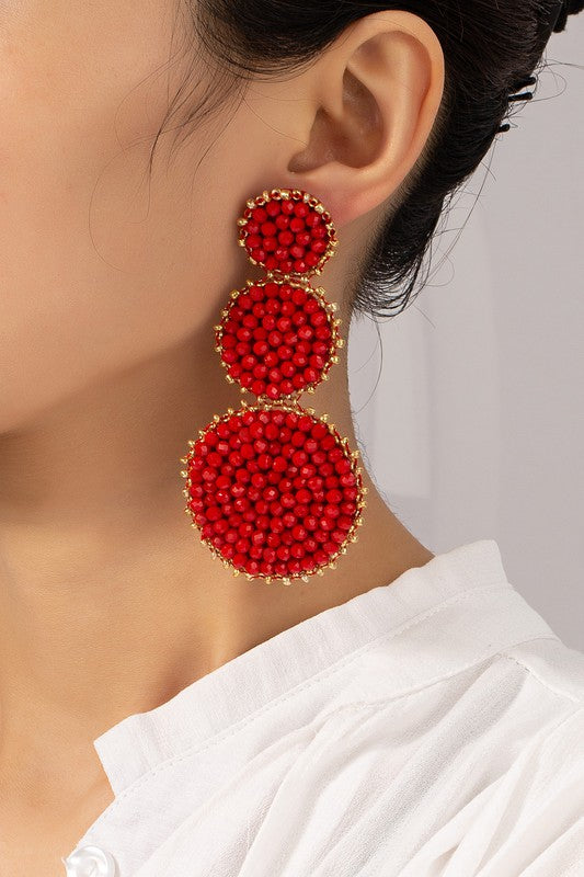 Three Tier GLASS BEAD DISKS DROP EARRINGS