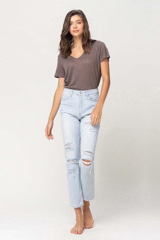 Super High Rise Distressed Crop Straight Jeans - Boho Soho