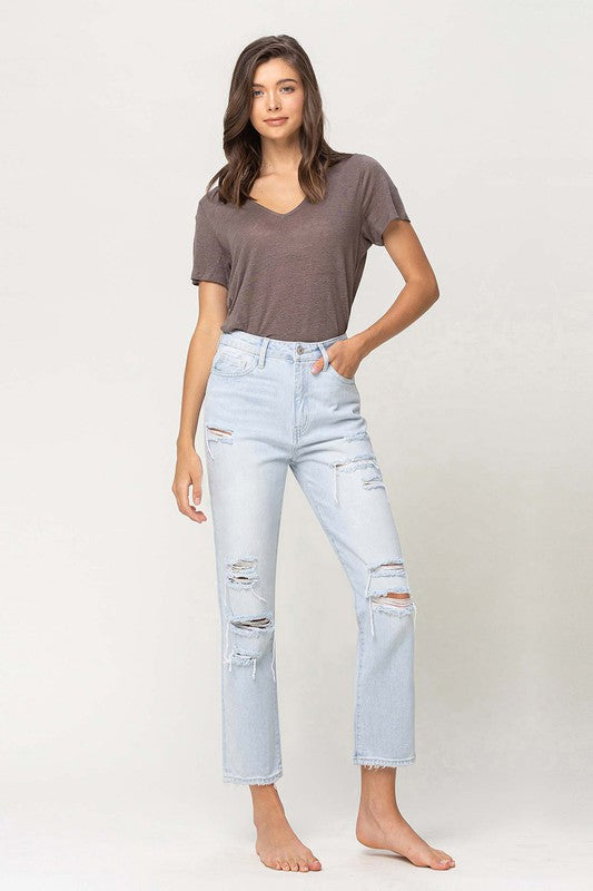 Super High Rise Distressed Crop Straight Jeans - Boho Soho