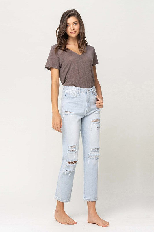 Super High Rise Distressed Crop Straight Jeans - Boho Soho