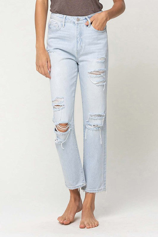 Super High Rise Distressed Crop Straight Jeans - Boho Soho