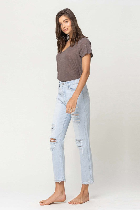 Super High Rise Distressed Crop Straight Jeans - Boho Soho