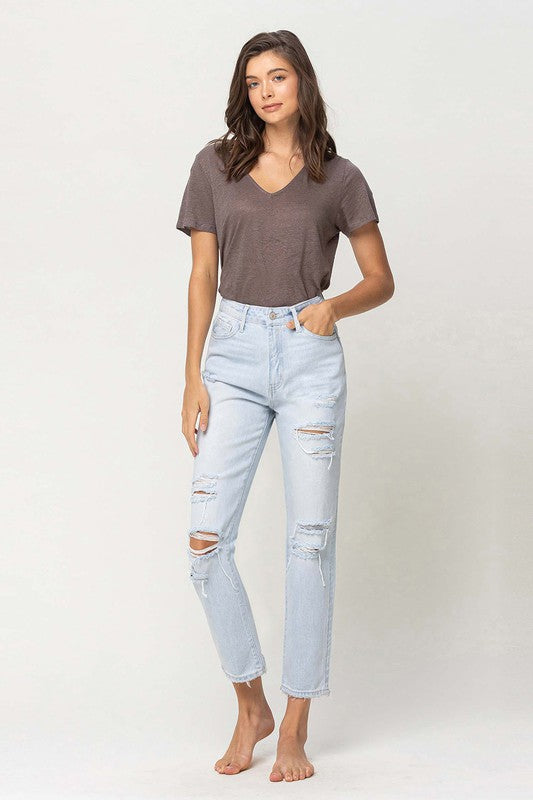 Super High Rise Distressed Crop Straight Jeans - Boho Soho