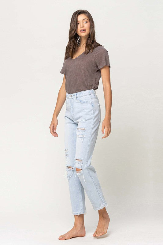 Super High Rise Distressed Crop Straight Jeans - Boho Soho