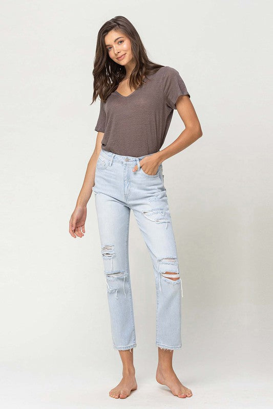 Super High Rise Distressed Crop Straight Jeans - Boho Soho