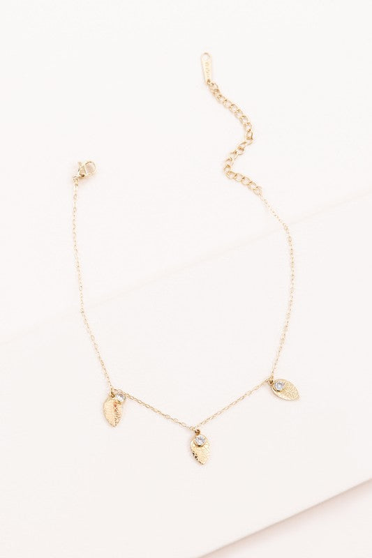 Leaf and Rhinestone Chain Anklet - Boho Soho