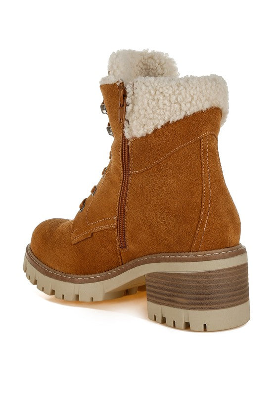 Rag Company Madoka Fur Collar Chunky Ankle Boots