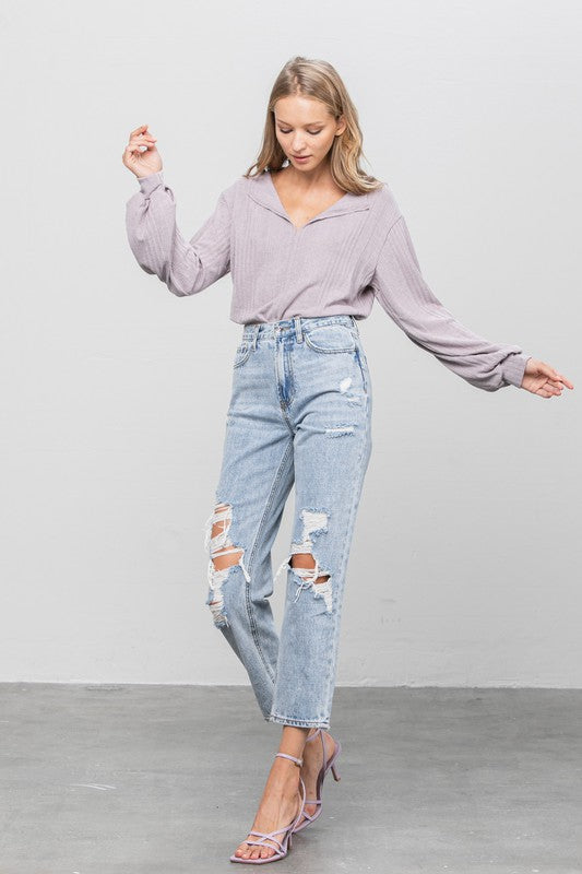 High Rise Ripped Girlfriend Jeans - Boho Soho