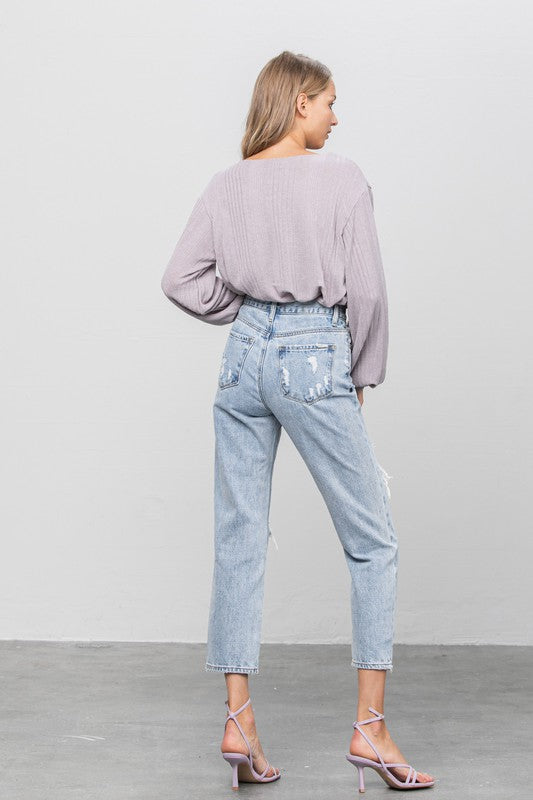 High Rise Ripped Girlfriend Jeans - Boho Soho