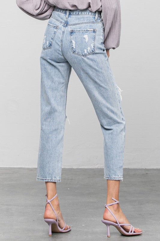 High Rise Ripped Girlfriend Jeans - Boho Soho