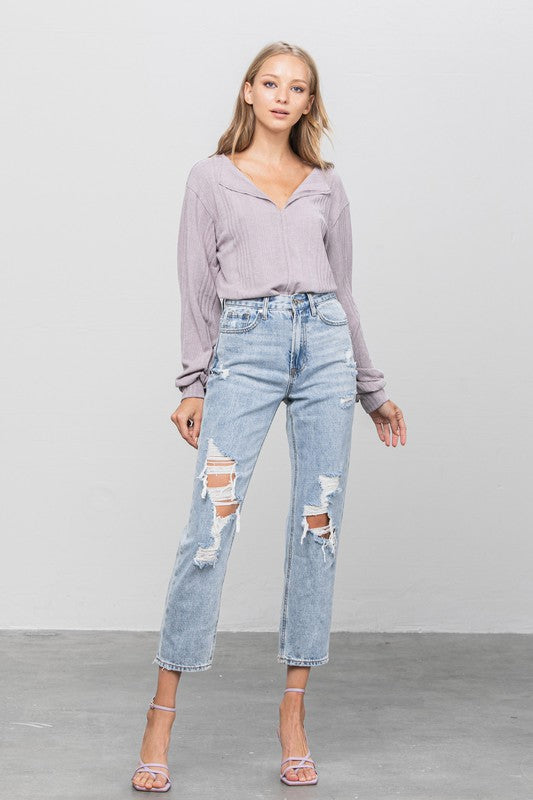 High Rise Ripped Girlfriend Jeans - Boho Soho