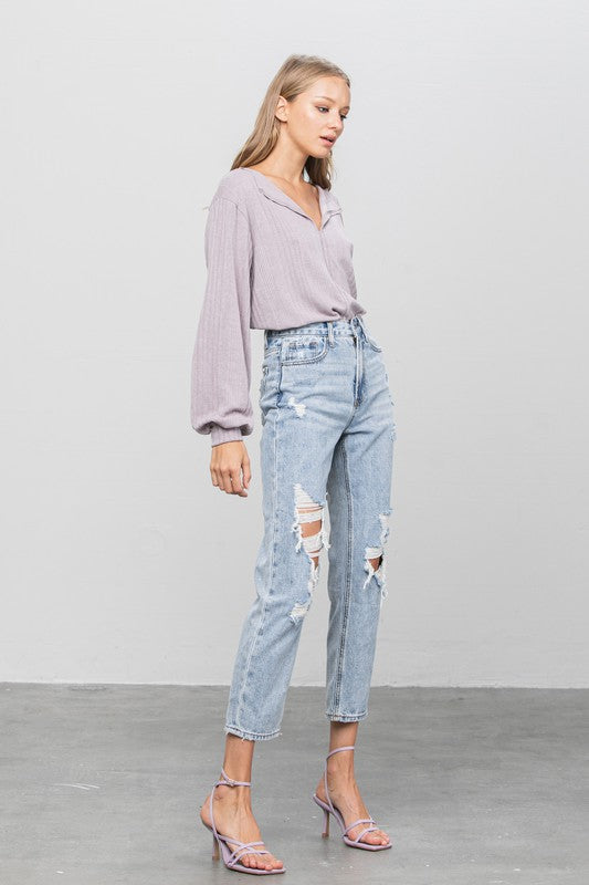 High Rise Ripped Girlfriend Jeans - Boho Soho