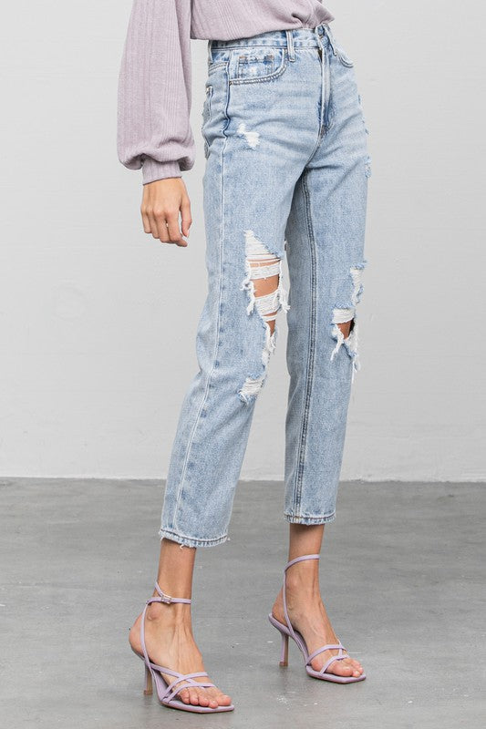 High Rise Ripped Girlfriend Jeans - Boho Soho