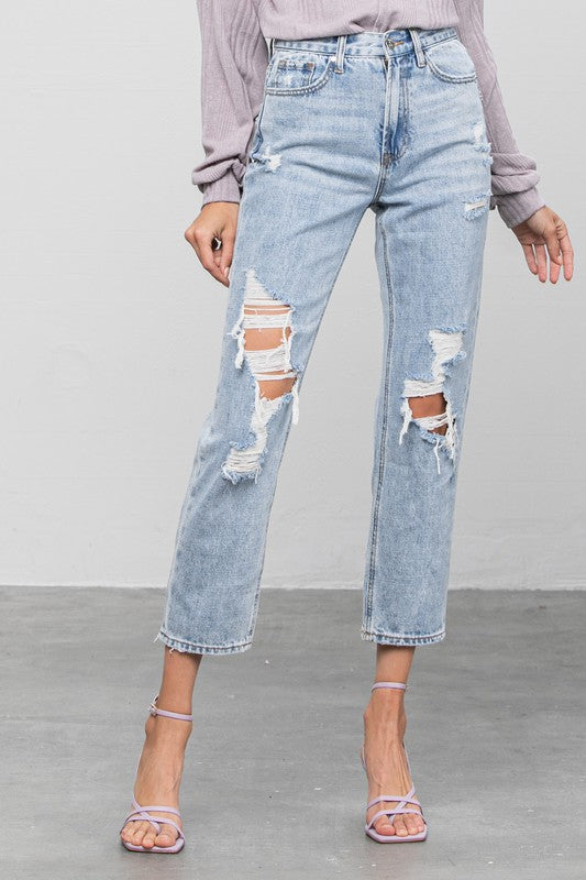 High Rise Ripped Girlfriend Jeans - Boho Soho