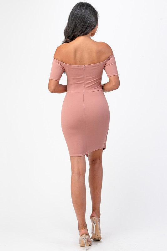 La Scala Off The Shoulder Twist Front Bodycon Cocktail Dress