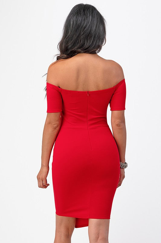 La Scala Off The Shoulder Twist Front Bodycon Cocktail Dress