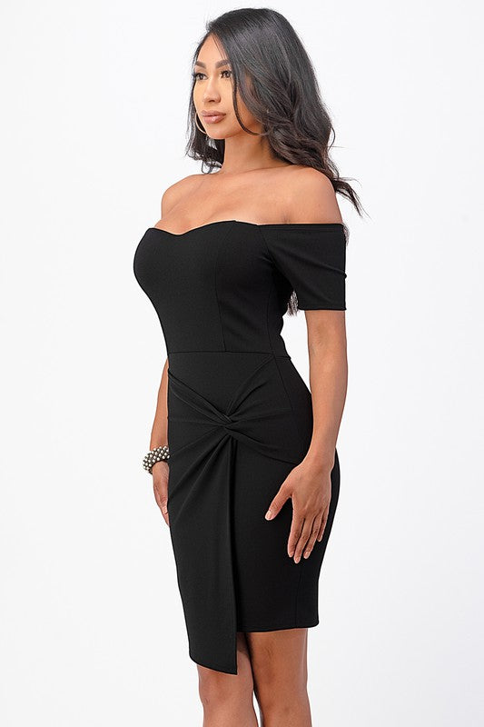 La Scala Off The Shoulder Twist Front Bodycon Cocktail Dress