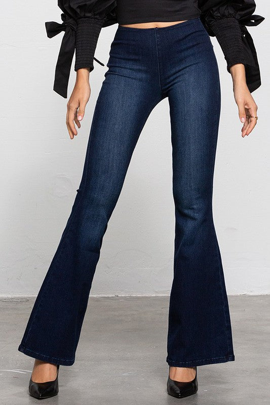 Denim Lab USA MID-RISE BANDED WIDER FLARE JEANS