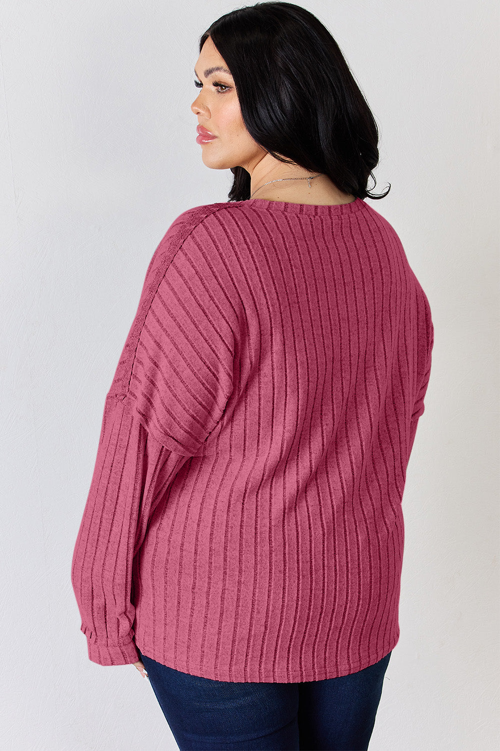 Basic Bae Ribbed Half Button Long Sleeve T-Shirt