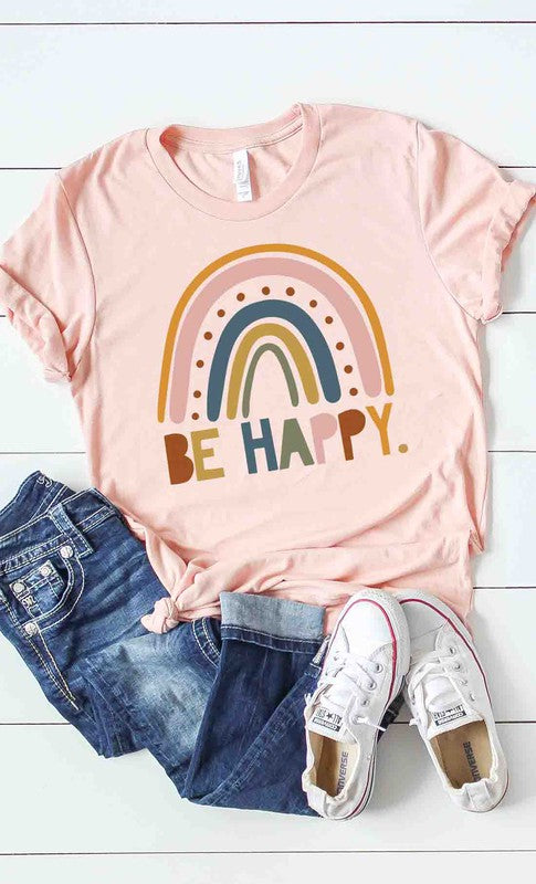 Be Happy rainbow graphic tee