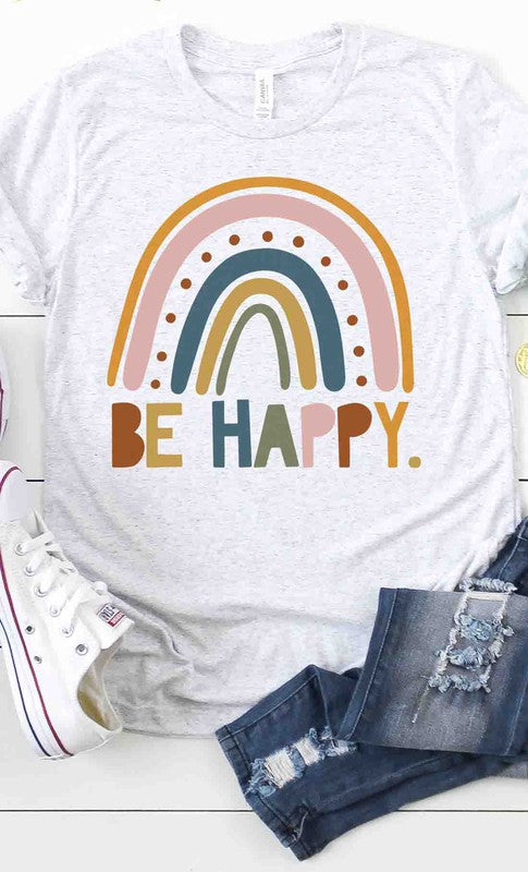 Be Happy rainbow graphic tee