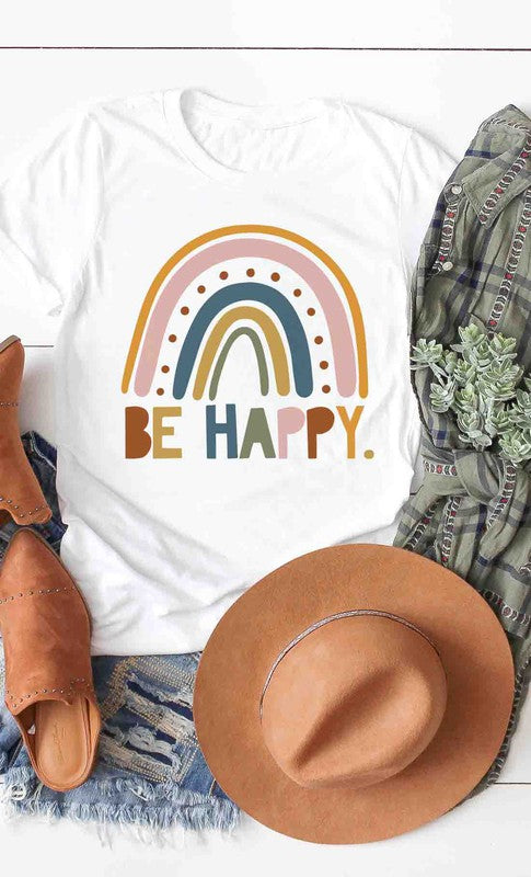 Be Happy rainbow graphic tee