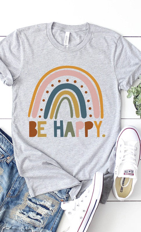 Be Happy rainbow graphic tee