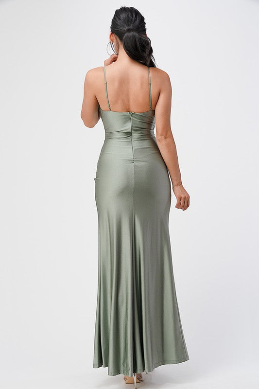 La Scala Tara Side Surplice Pleat Side Slit Gown