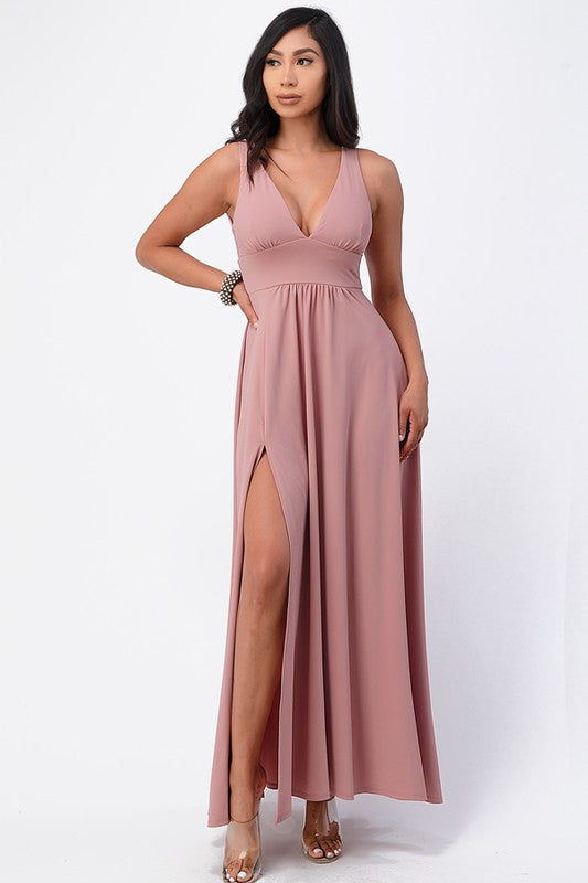 La Scala Tricot Deep V-Neck A-Line Dress