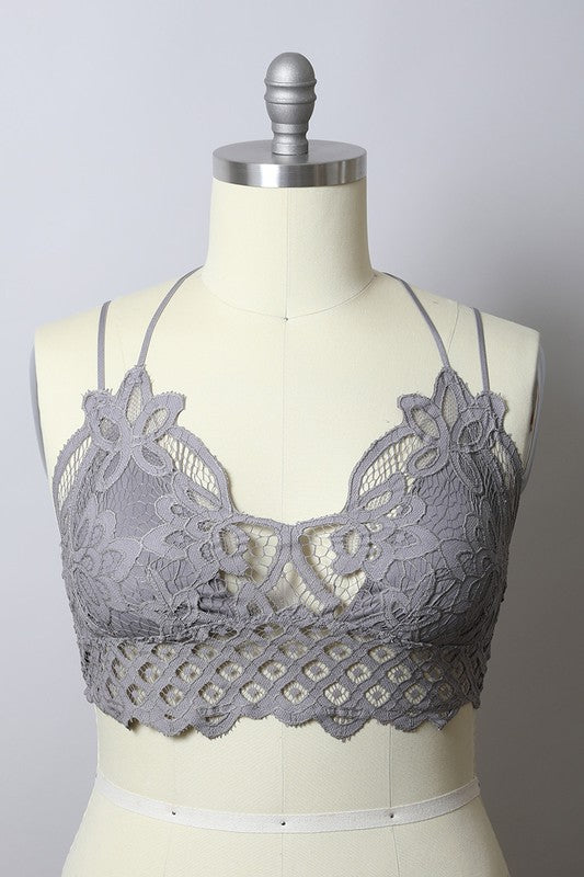 Plus Size Padded Boho Crochet Lace Longline Bralette