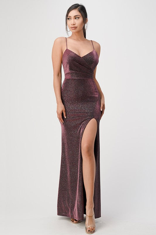 La Scala Sparkling Jacquard Spaghetti Strap Gown