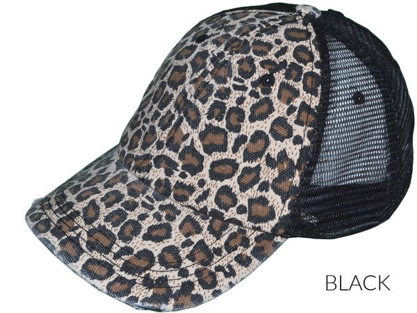 Leopard Messy Bun Baseball Hat