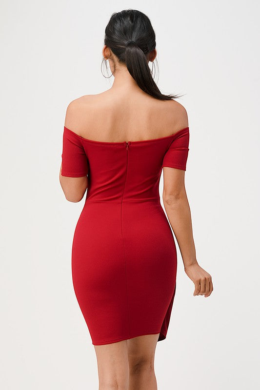 La Scala Off The Shoulder Twist Front Bodycon Cocktail Dress