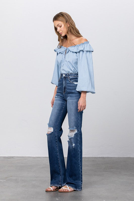 Denim Lab High Waist Ripped Flare Jeans