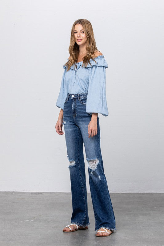 Denim Lab High Waist Ripped Flare Jeans