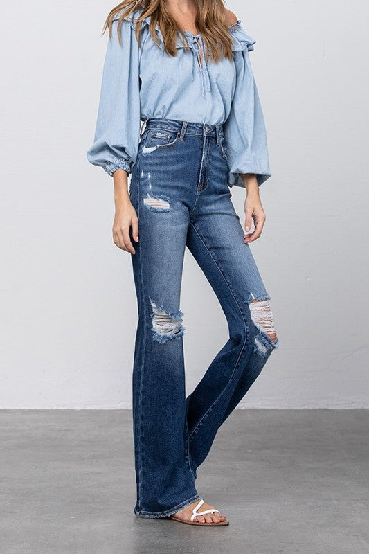 Denim Lab High Waist Ripped Flare Jeans