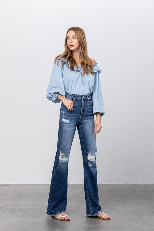 Denim Lab High Waist Ripped Flare Jeans