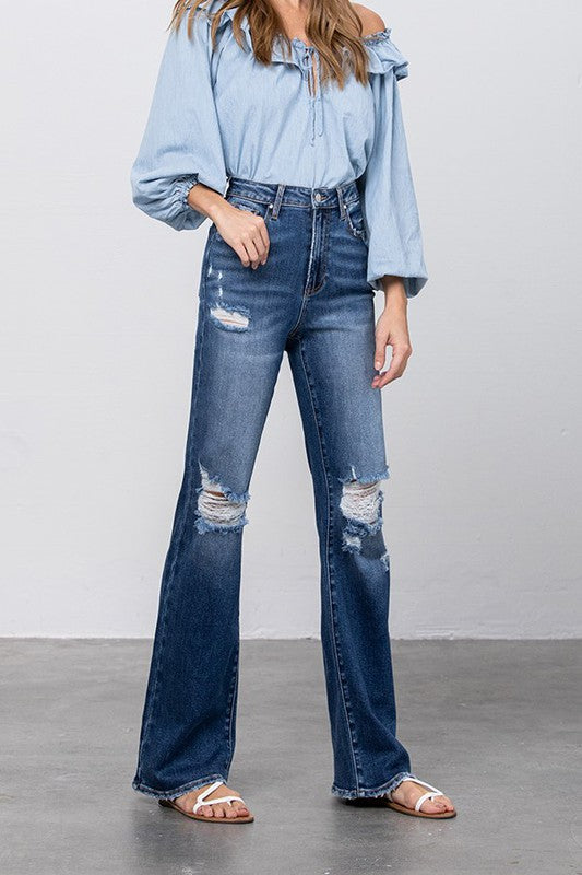 Denim Lab High Waist Ripped Flare Jeans