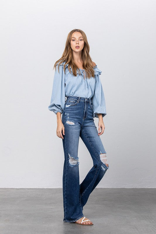 Denim Lab High Waist Ripped Flare Jeans