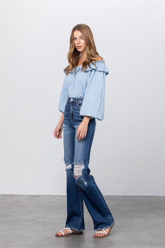 Denim Lab High Waist Ripped Flare Jeans