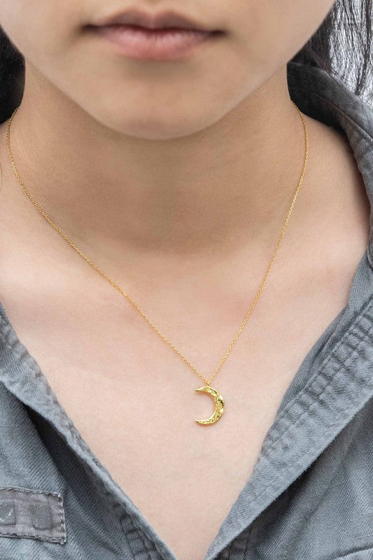 Crescent Moon Hammered Necklace - Boho Soho