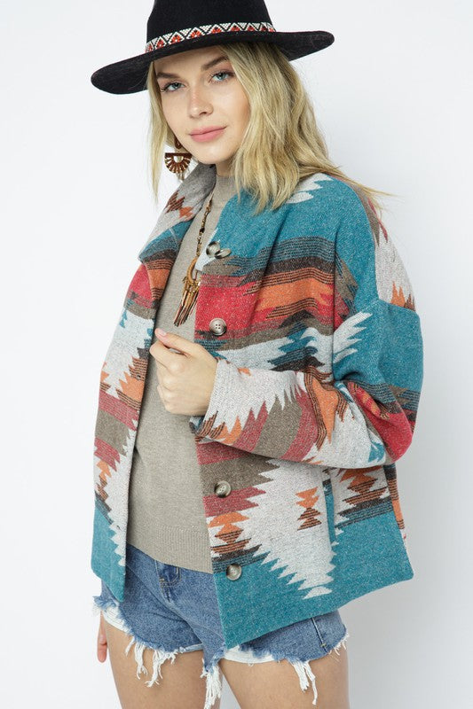 Blue B Soft Comfy Lightweight Aztec Pattern Jacket