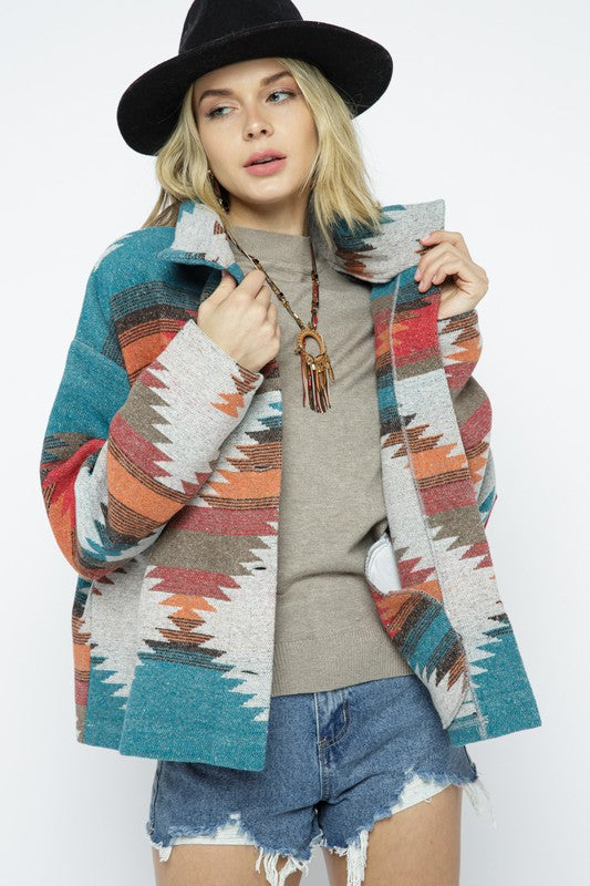 Blue B Soft Comfy Lightweight Aztec Pattern Jacket