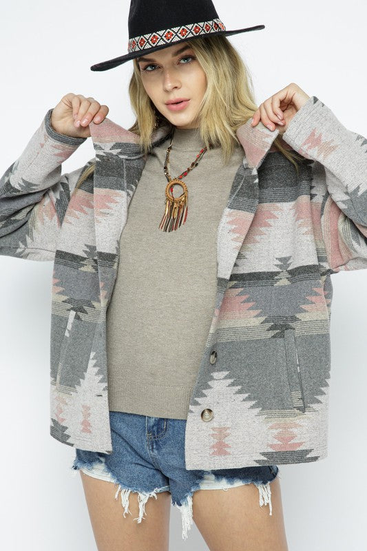 Blue B Soft Comfy Lightweight Aztec Pattern Jacket